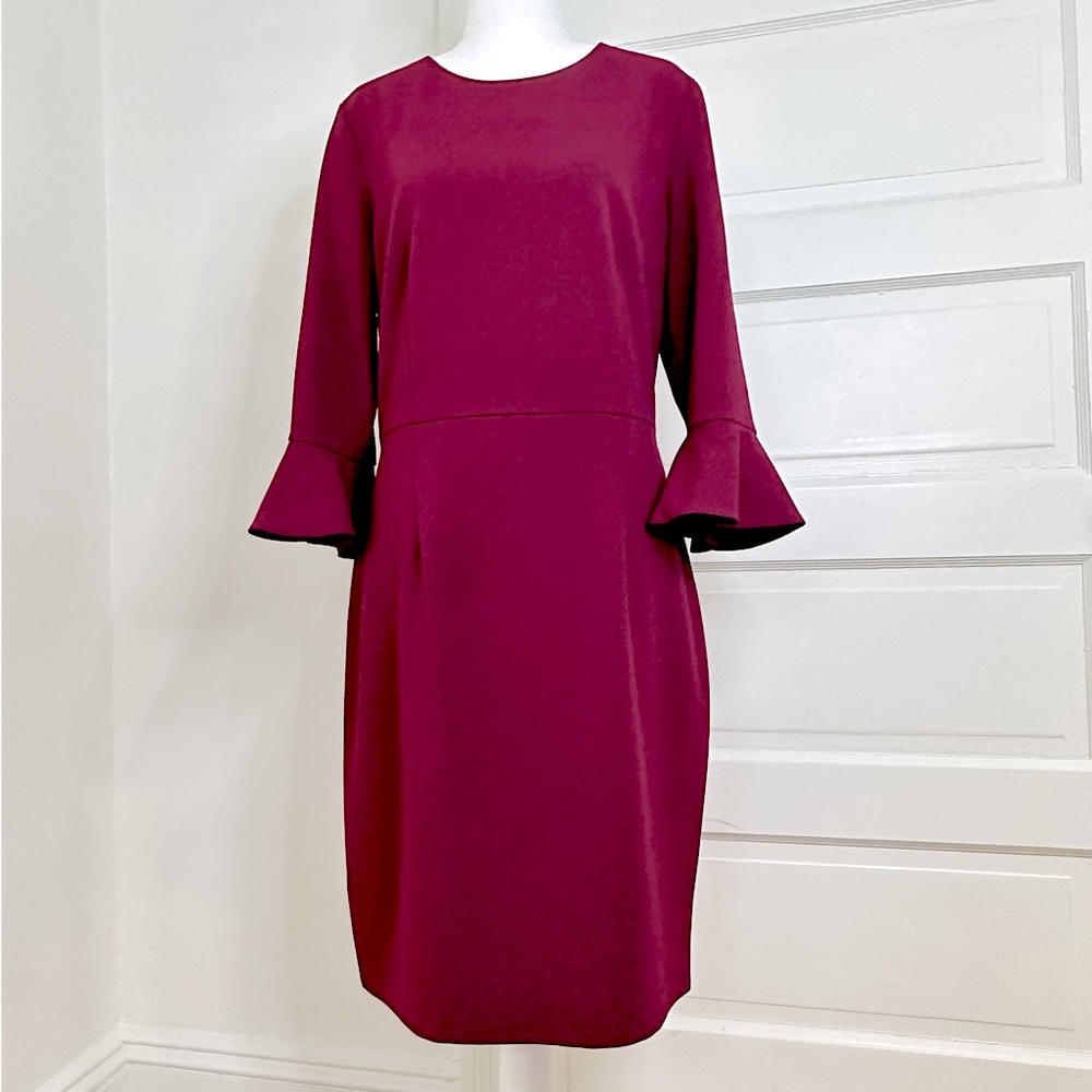 Donna Morgan Fuchsia Three-Quarter Bell Sleeve Stretch Crepe Dress, Size 14